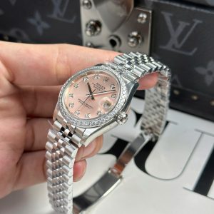 Đồng Hồ Nữ Rolex DateJust Rep 11 Cao Cấp Mặt Hồng Cọc Số Đá Nhà Máy THB 31mm (2)