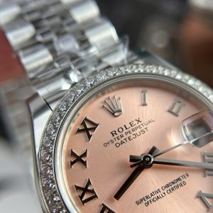 Đồng Hồ Nữ Rolex DateJust Replica 11 Mặt Hồng Viền Đính Đá Nhà Máy THB 31mm (2)