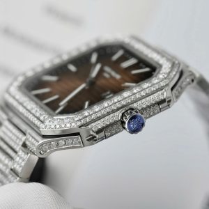 Đồng Hồ Patek Philippe Cubitus 5821 Mặt Nâu Đính Full Kim Cương Moissanite Hong Kong 45mm (7)