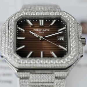 Đồng Hồ Patek Philippe Cubitus 5821 Mặt Nâu Đính Full Kim Cương Moissanite Hong Kong 45mm (7)