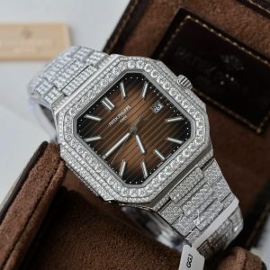 Đồng Hồ Patek Philippe Cubitus 5821 Mặt Nâu Đính Full Kim Cương Moissanite Hong Kong 45mm (7)