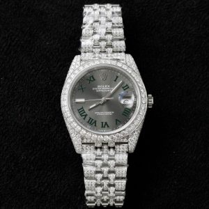 Đồng Hồ Rolex DateJust Mặt Số Wimbledon Chế Tác Full Kim Cương Moissanite 41mm (2)