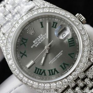 Đồng Hồ Rolex DateJust Mặt Số Wimbledon Chế Tác Full Kim Cương Moissanite 41mm (2)