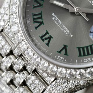 Đồng Hồ Rolex DateJust Mặt Số Wimbledon Chế Tác Full Kim Cương Moissanite 41mm (2)