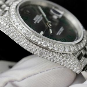 Đồng Hồ Rolex DateJust Mặt Số Wimbledon Chế Tác Full Kim Cương Moissanite 41mm (2)
