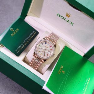 Đồng Hồ Rolex Day-Date Chế Tác Kim Cương Moissanite + Bọc Vàng Hồng 18K GMF 40mm (2)