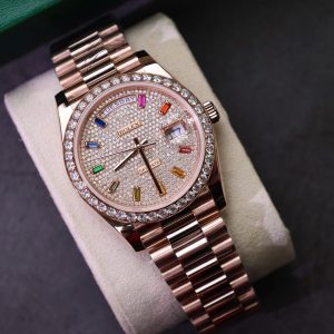 Đồng Hồ Rolex Day-Date Chế Tác Kim Cương Moissanite + Bọc Vàng Hồng 18K GMF 40mm (2)
