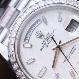 Đồng Hồ Rolex Day-Date Chế Tác Mặt Thiên Thạch Cọc Số + Viền Độ Kim Cương Moissanite Baguette 40mm (2)