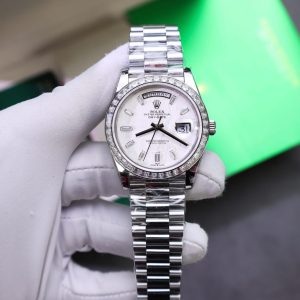 Đồng Hồ Rolex Day-Date Chế Tác Mặt Thiên Thạch Cọc Số + Viền Độ Kim Cương Moissanite Baguette 40mm (2)