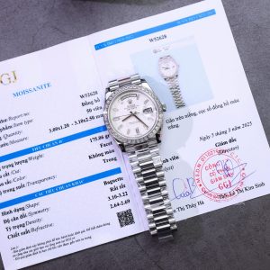 Đồng Hồ Rolex Day-Date Chế Tác Mặt Thiên Thạch Cọc Số + Viền Độ Kim Cương Moissanite Baguette 40mm (2)