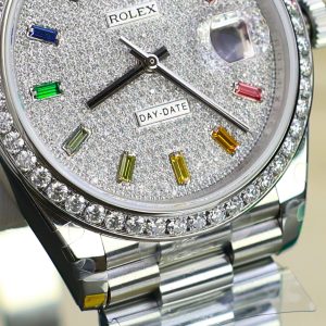 Đồng Hồ Rolex Day-Date Cọc Số 7 Màu Chế Tác Đính Kim Cương Moissanite GMF 40mm (2)