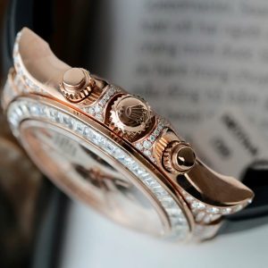 Đồng Hồ Rolex Daytona Mặt Thiên Thạch Chế Tác Bọc Vàng Thật + Đính Kim Cương Moissanite Baguette 40mm (10)
