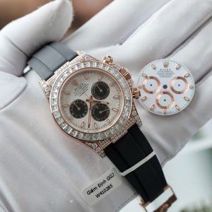 Đồng Hồ Rolex Daytona Mặt Thiên Thạch Chế Tác Bọc Vàng Thật + Đính Kim Cương Moissanite Baguette 40mm (10)