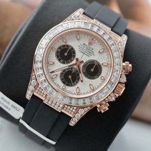 Đồng Hồ Rolex Daytona Mặt Thiên Thạch Chế Tác Bọc Vàng Thật + Đính Kim Cương Moissanite Baguette 40mm (10)