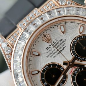 Đồng Hồ Rolex Daytona Mặt Thiên Thạch Chế Tác Bọc Vàng Thật + Đính Kim Cương Moissanite Baguette 40mm (10)