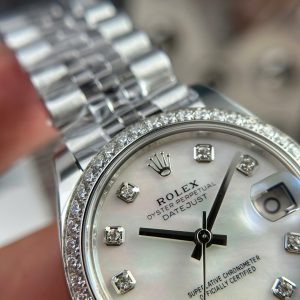 Đồng Hồ Rolex Nữ Replica 11 DateJust Mặt MOP Viền Đính Đá Nhà Máy THB 31mm (2)