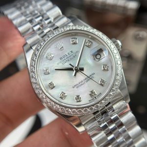 Đồng Hồ Rolex Nữ Replica 11 DateJust Mặt MOP Viền Đính Đá Nhà Máy THB 31mm (2)
