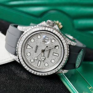 Đồng Hồ Rolex Yacht-Master Chế Tác Full Kim Cương Moissanite Dây Cao Su 42mm (2)