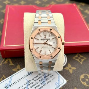 Đồng Hồ Audemars Piguet Royal Oak 15450 Chế Tác Demi Vàng Hồng Mặt Trắng IPF 37mm (2)