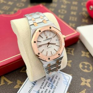 Đồng Hồ Audemars Piguet Royal Oak 15450 Chế Tác Demi Vàng Hồng Mặt Trắng IPF 37mm (2)