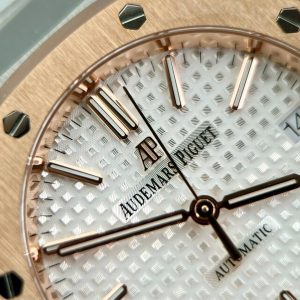 Đồng Hồ Audemars Piguet Royal Oak 15450 Chế Tác Demi Vàng Hồng Mặt Trắng IPF 37mm (2)