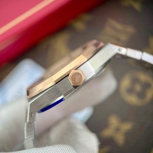 Đồng Hồ Audemars Piguet Royal Oak 15450 Chế Tác Demi Vàng Hồng Mặt Trắng IPF 37mm (2)