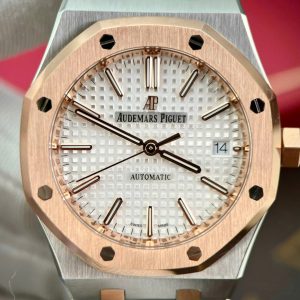 Đồng Hồ Audemars Piguet Royal Oak 15450 Chế Tác Demi Vàng Hồng Mặt Trắng IPF 37mm (2)