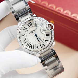 Đồng Hồ Cartier Ballon Bleu WE9009Z3 Mặt Trắng Chế Tác Viền Kim Cương Moissanite Xưởng AF 42mm (2)