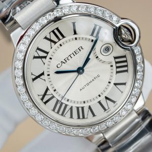 Đồng Hồ Cartier Ballon Bleu WE9009Z3 Mặt Trắng Chế Tác Viền Kim Cương Moissanite Xưởng AF 42mm (2)
