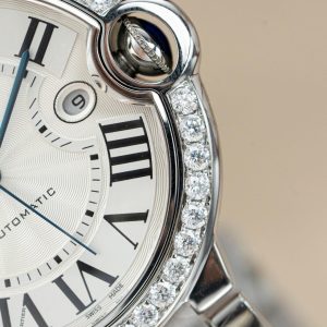 Đồng Hồ Cartier Ballon Bleu WE9009Z3 Mặt Trắng Chế Tác Viền Kim Cương Moissanite Xưởng AF 42mm (2)