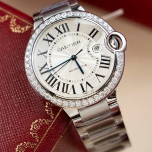 Đồng Hồ Cartier Ballon Bleu WE9009Z3 Mặt Trắng Chế Tác Viền Kim Cương Moissanite Xưởng AF 42mm (2)