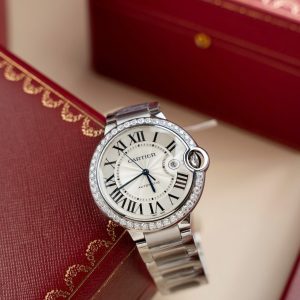Đồng Hồ Cartier Ballon Bleu WE9009Z3 Mặt Trắng Chế Tác Viền Kim Cương Moissanite Xưởng AF 42mm (2)