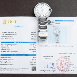 Đồng Hồ Cartier Ballon Bleu WE9009Z3 Mặt Trắng Chế Tác Viền Kim Cương Moissanite Xưởng AF 42mm (2)