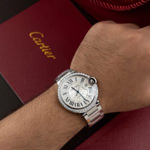 Đồng Hồ Cartier Ballon Bleu WE9009Z3 Mặt Trắng Chế Tác Viền Kim Cương Moissanite Xưởng AF 42mm (2)