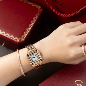 Đồng Hồ Cartier Panthere W2PN0007 Fake 11 Mạ Vàng Hồng Mặt Trắng 27x37mm (2)