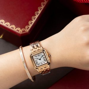 Đồng Hồ Cartier Panthere W2PN0007 Fake 11 Mạ Vàng Hồng Mặt Trắng 27x37mm (2)