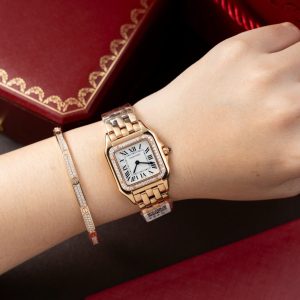Đồng Hồ Cartier Panthere WJPN0009 Replica 11 Mạ Vàng Hồng Viền Đính Kim Cương Moissanite 27x37mm (2)