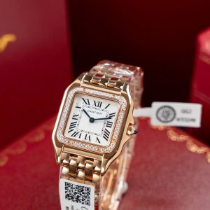 Đồng Hồ Cartier Panthere WJPN0009 Replica 11 Mạ Vàng Hồng Viền Đính Kim Cương Moissanite 27x37mm (2)