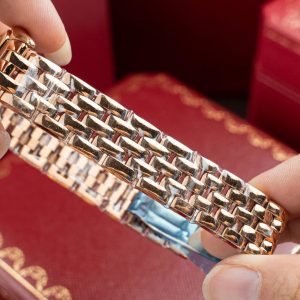 Đồng Hồ Cartier Panthere WJPN0009 Replica 11 Mạ Vàng Hồng Viền Đính Kim Cương Moissanite 27x37mm (2)