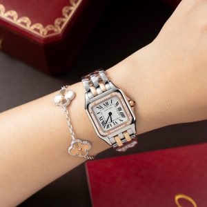 Đồng Hồ Nữ Cartier Panthere WSPN007 Chế Tác Demi Vàng Hồng Viền Đính Moissanite 27x37mm (2)
