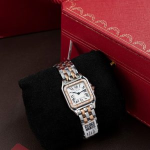 Đồng Hồ Nữ Cartier Panthere WSPN007 Chế Tác Demi Vàng Hồng Viền Đính Moissanite 27x37mm (2)