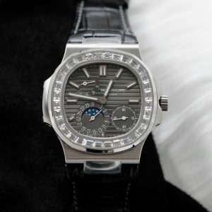Đồng Hồ Patek Philippe Chế Tác Nautilus 5724 Mặt Xám Dây Da Nhà Máy PPF 40mm (2)