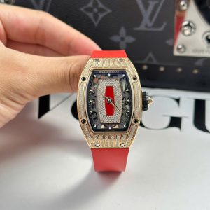 Đồng Hồ Richard Mille RM07-01 Nữ Đính Đá Dây Cao Su Màu Đỏ Nhà Máy ZF 36mm (2)