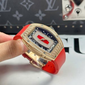 Đồng Hồ Richard Mille RM07-01 Nữ Đính Đá Dây Cao Su Màu Đỏ Nhà Máy ZF 36mm (2)