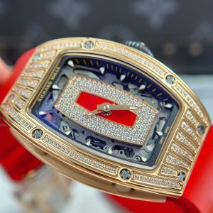 Đồng Hồ Richard Mille RM07-01 Nữ Đính Đá Dây Cao Su Màu Đỏ Nhà Máy ZF 36mm (2)