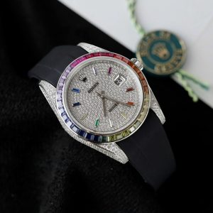 Đồng Hồ Rolex DateJust Fake 11 Đính Đá 7 Màu Dây Cao Su 41mm (2)