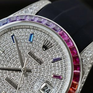 Đồng Hồ Rolex DateJust Fake 11 Đính Đá 7 Màu Dây Cao Su 41mm (2)