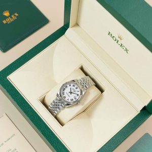 Đồng Hồ Rolex DateJust Lady Fake 11 Mặt Trắng Cọc Số La Mã 31mm (2)
