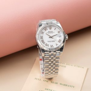 Đồng Hồ Rolex DateJust Lady Fake 11 Mặt Trắng Cọc Số La Mã 31mm (2)