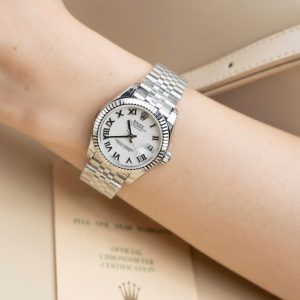 Đồng Hồ Rolex DateJust Lady Fake 11 Mặt Trắng Cọc Số La Mã 31mm (2)